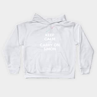 Keep Calm and Carry On Simon (White Text) Kids Hoodie